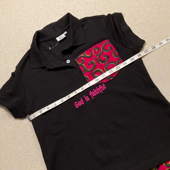 Lacoste NWOT Custom Polo Youth Size XL Black Pink "God is faithful" - Picture 4 of 11